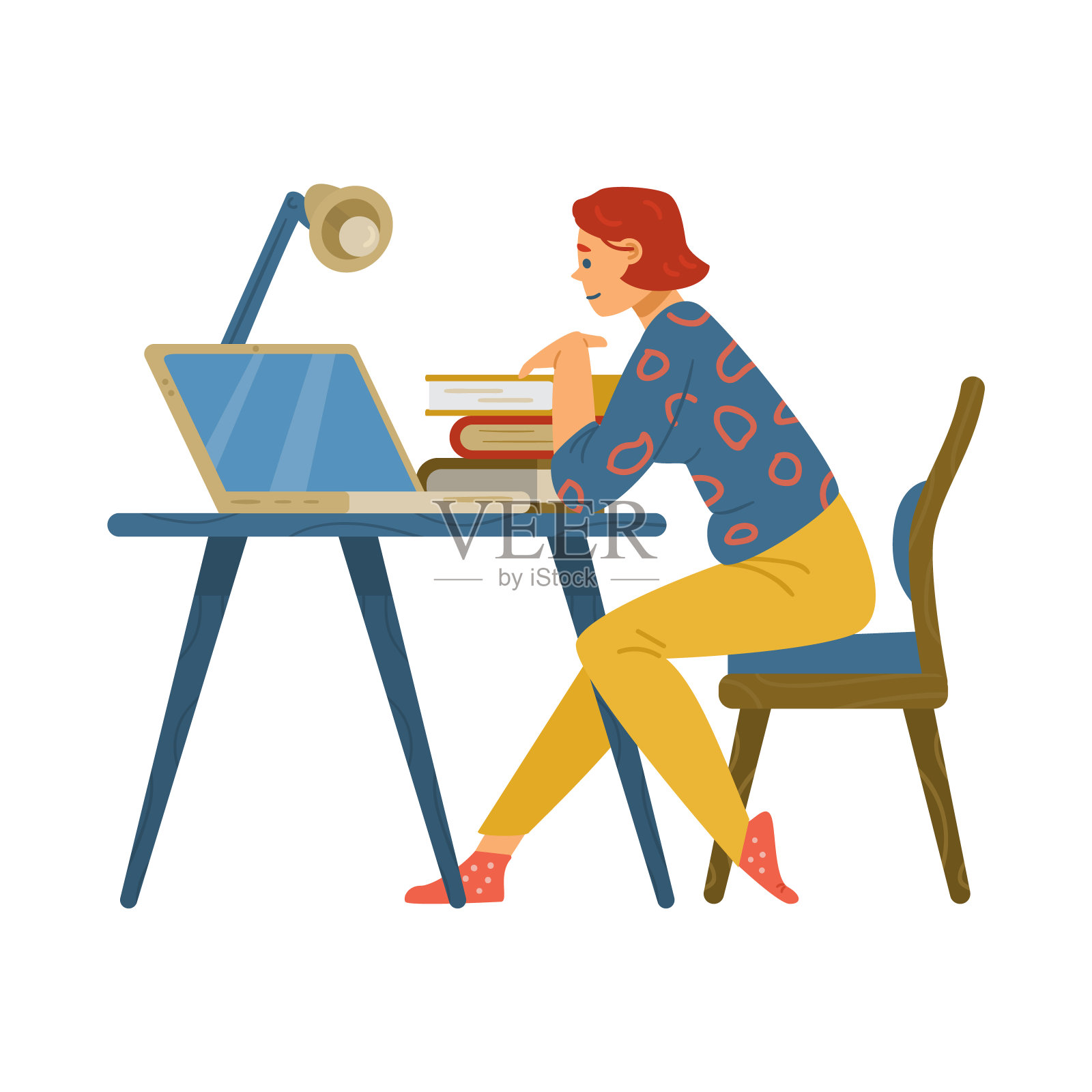 女生通过网络技术在网上学校接受教育。插画图片素材