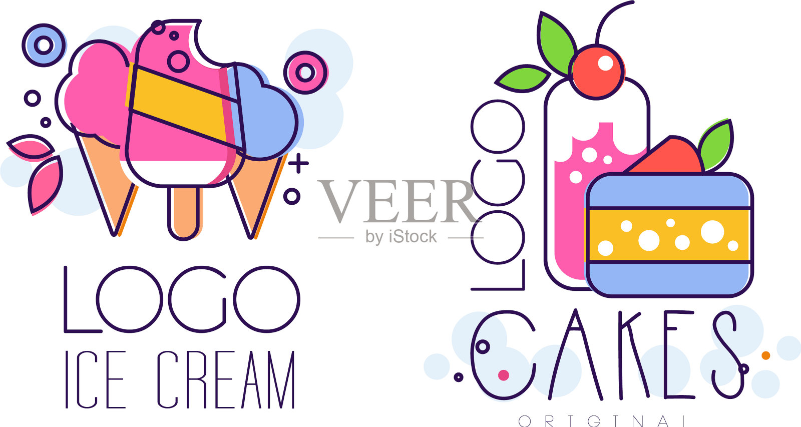 冰淇淋和蛋糕标志设计集美味香甜插画图片素材