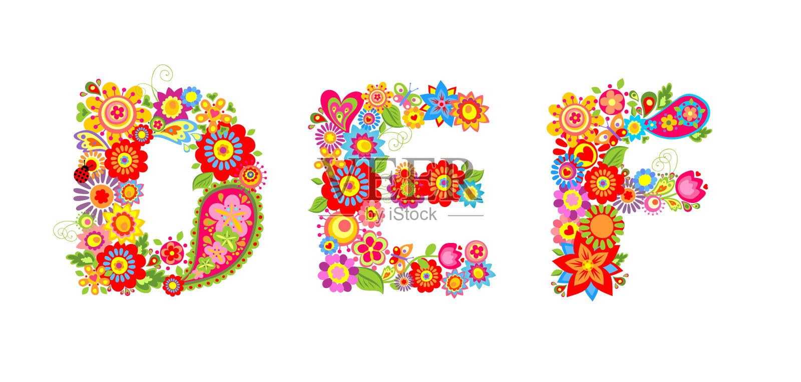 带有字母d e f的花字母插画图片素材