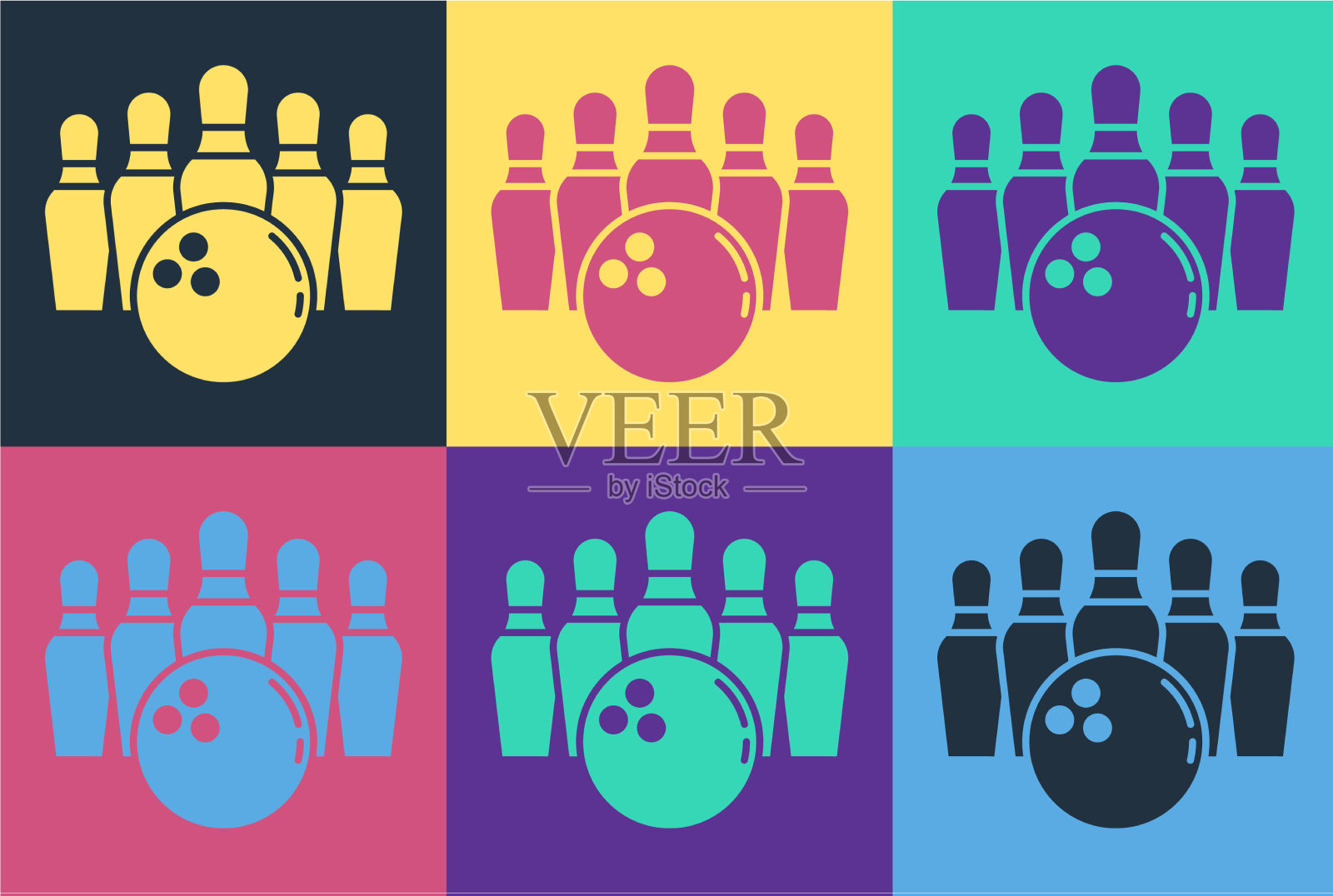 波普艺术保龄球瓶和球的图标隔离上插画图片素材