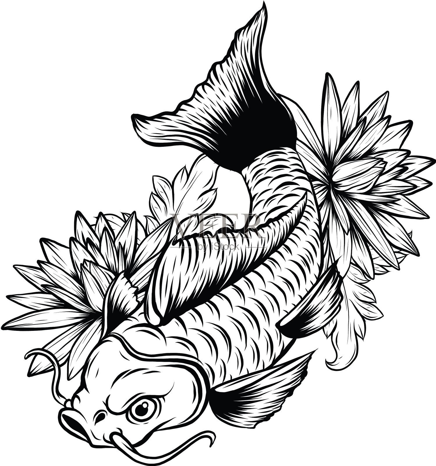 画中的中国鱼在水里游泳设计元素图片