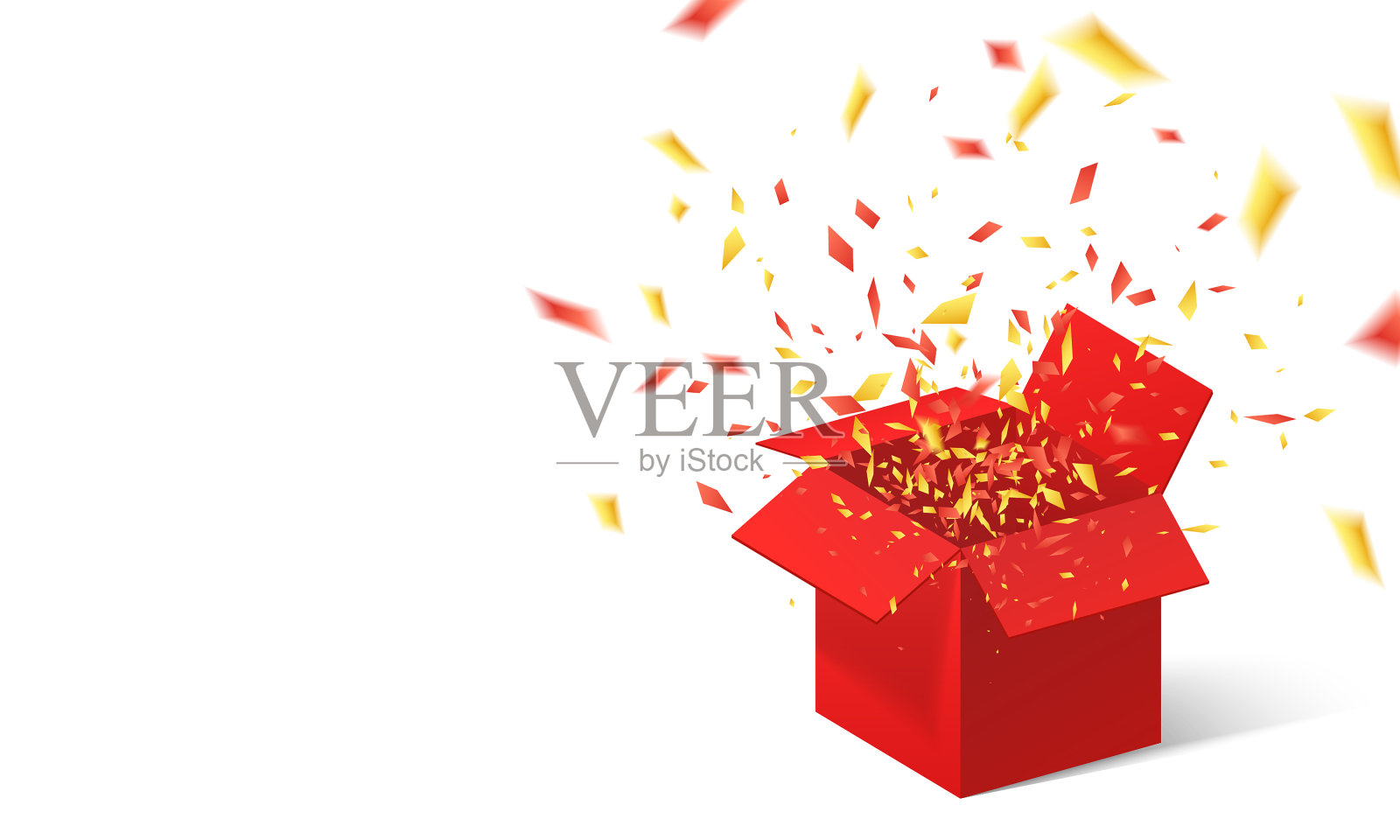 打开红色礼盒和五彩纸屑插画图片素材