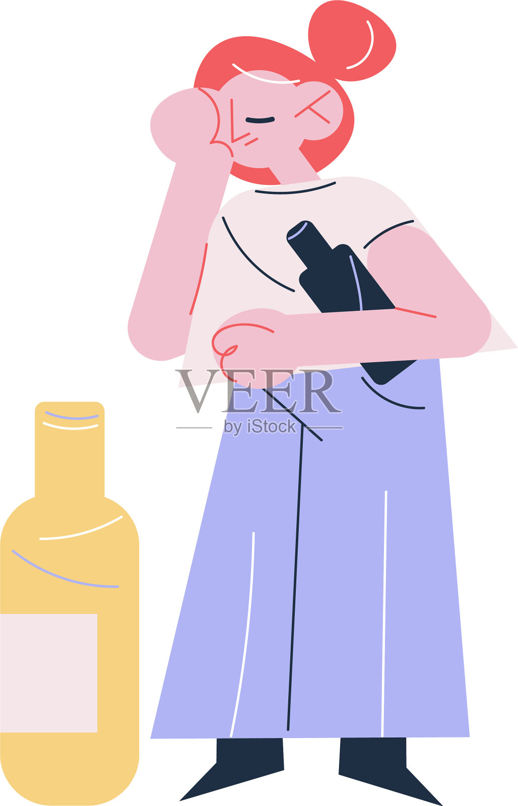 年轻女子用酒瓶碰着头设计元素图片