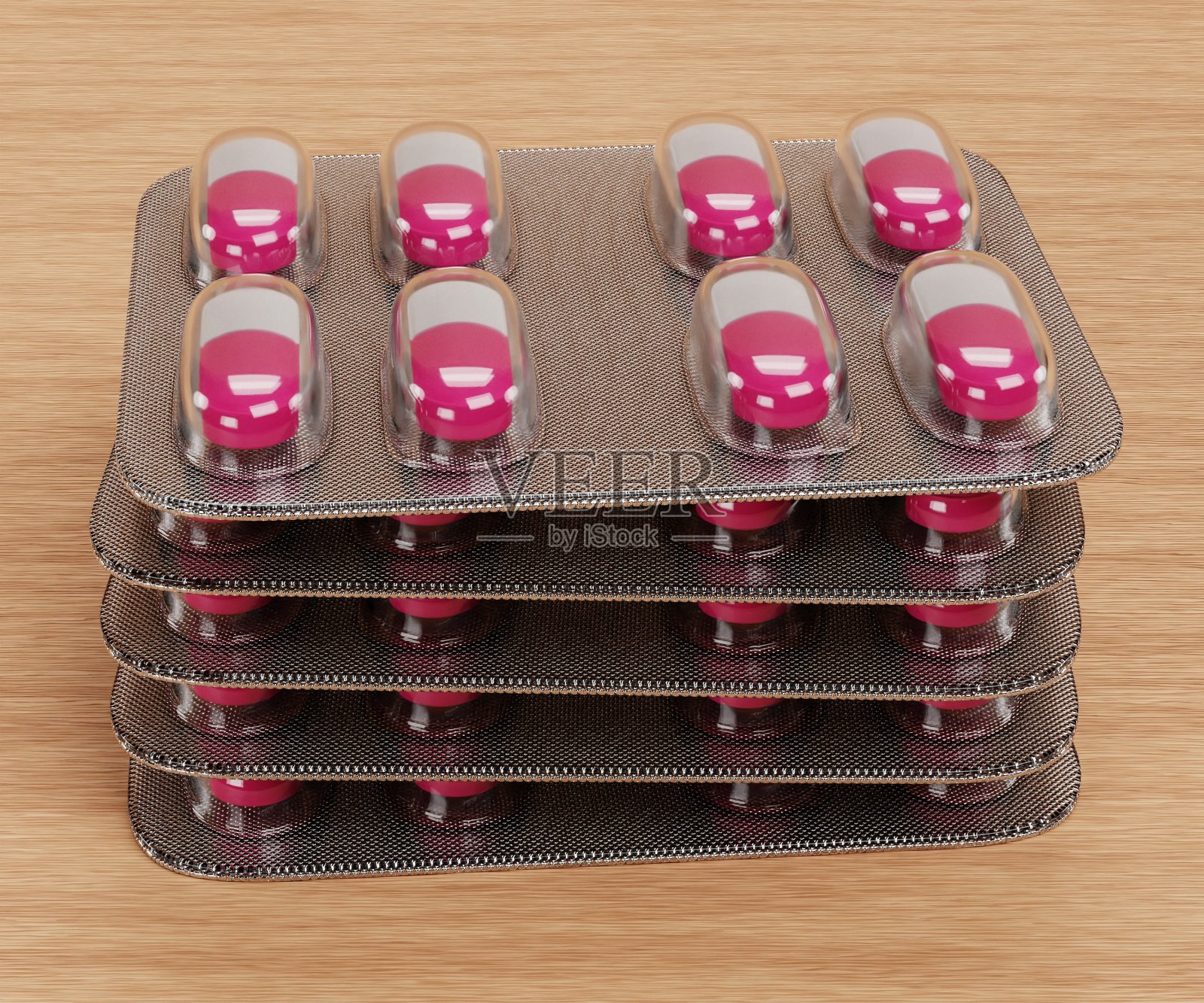 现实的3D渲染的水泡与药丸照片摄影图片