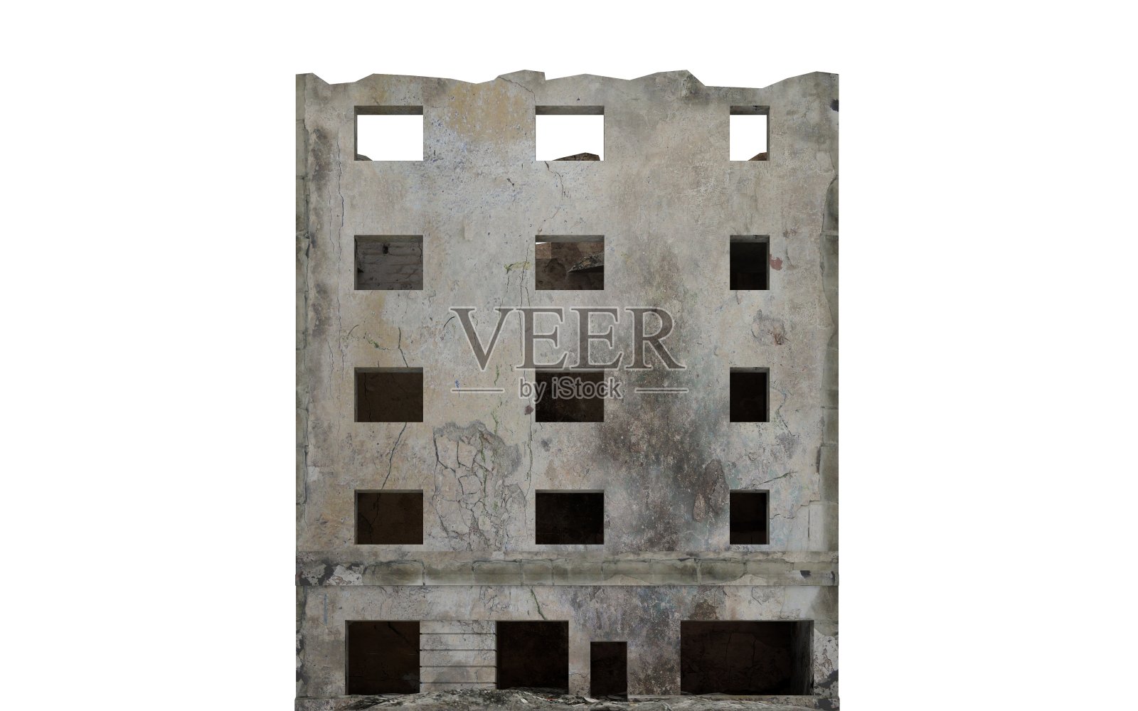 废弃的城市建筑孤立在白色3d插图照片摄影图片