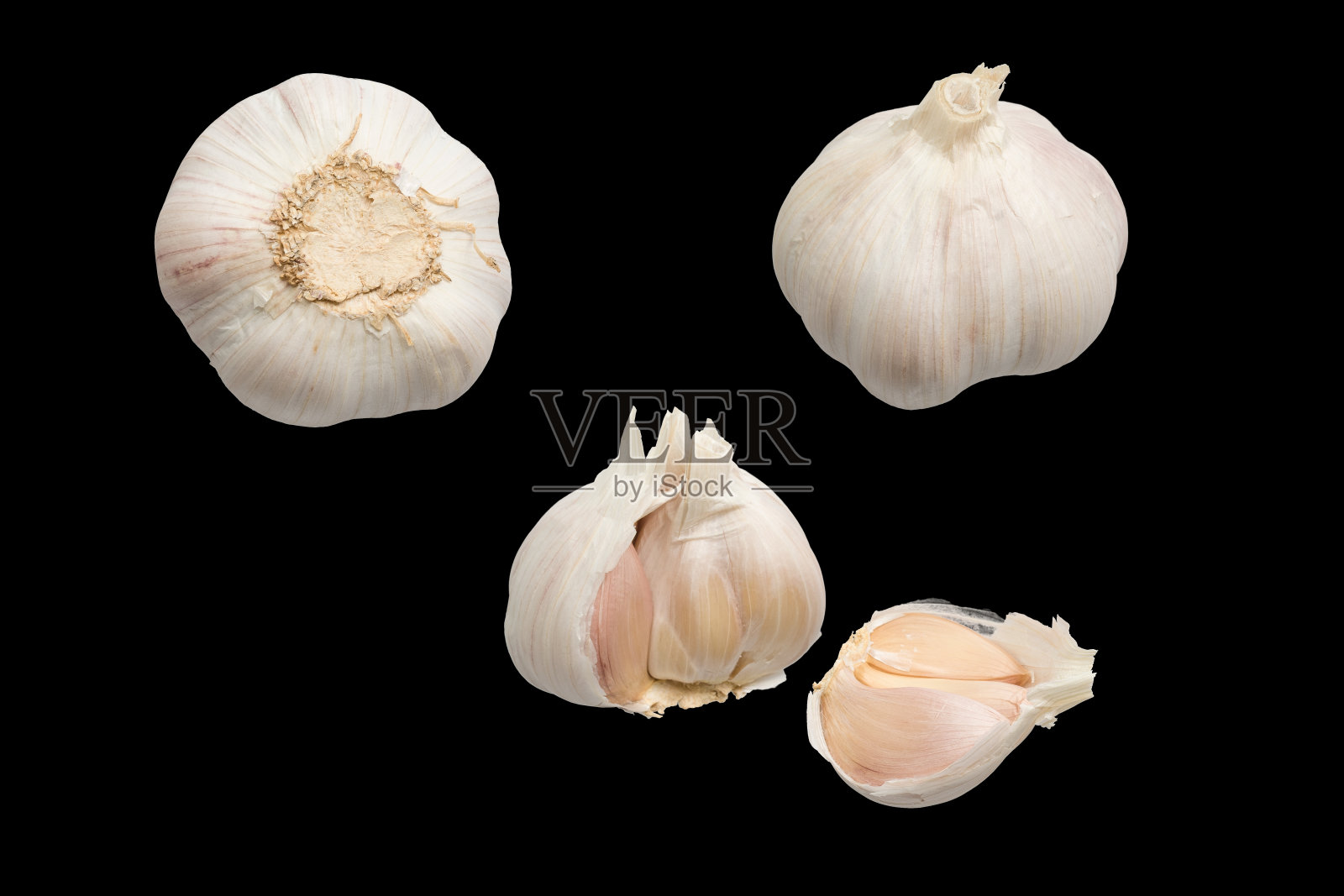 大蒜在黑色孤立的背景照片摄影图片