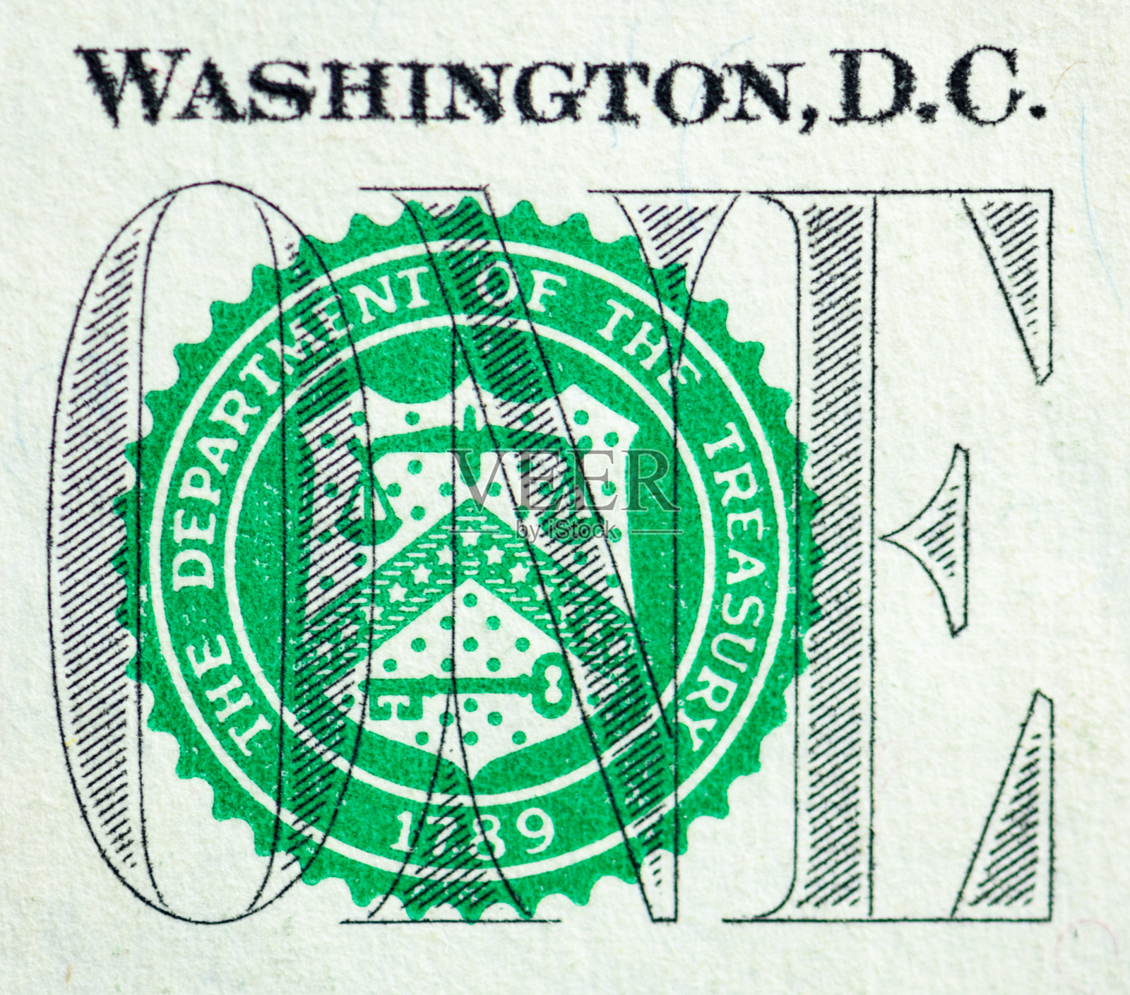 特写细节的信“一”上1美元，真实的钱与高分辨率。照片摄影图片