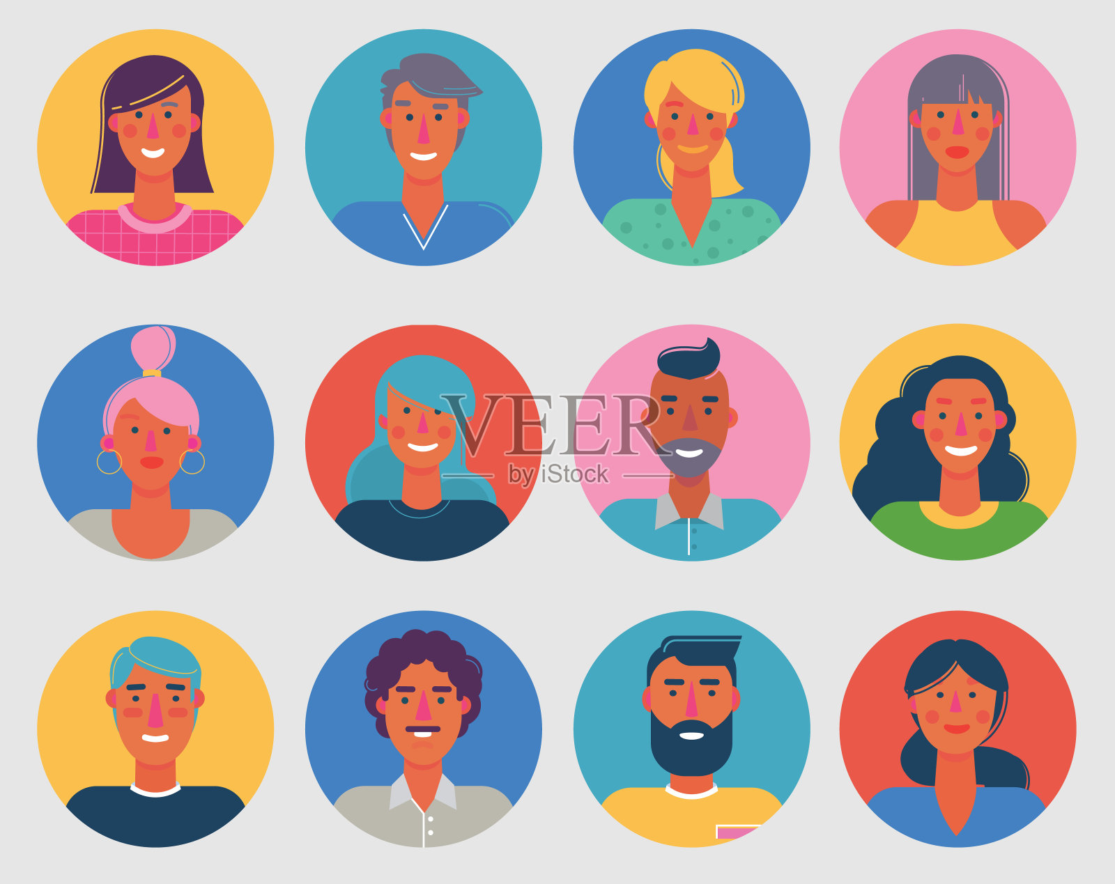 素材卡通头像，向量时尚的人物收集插画图片素材