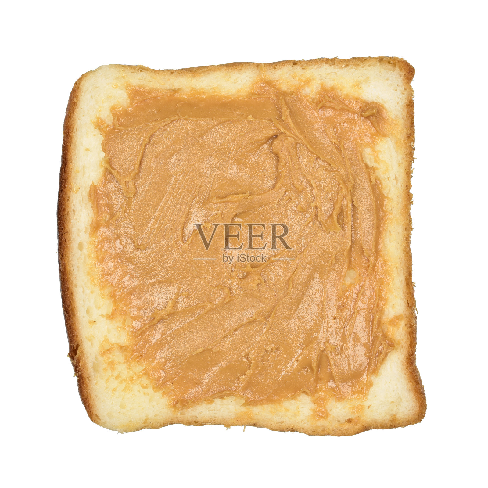 面包片上的花生酱在白色背景上被剪切路径隔离照片摄影图片