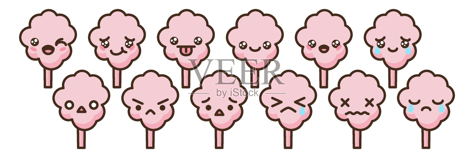 动漫风格的卡通甜食。棉花糖表情矢量字符。设计元素图片