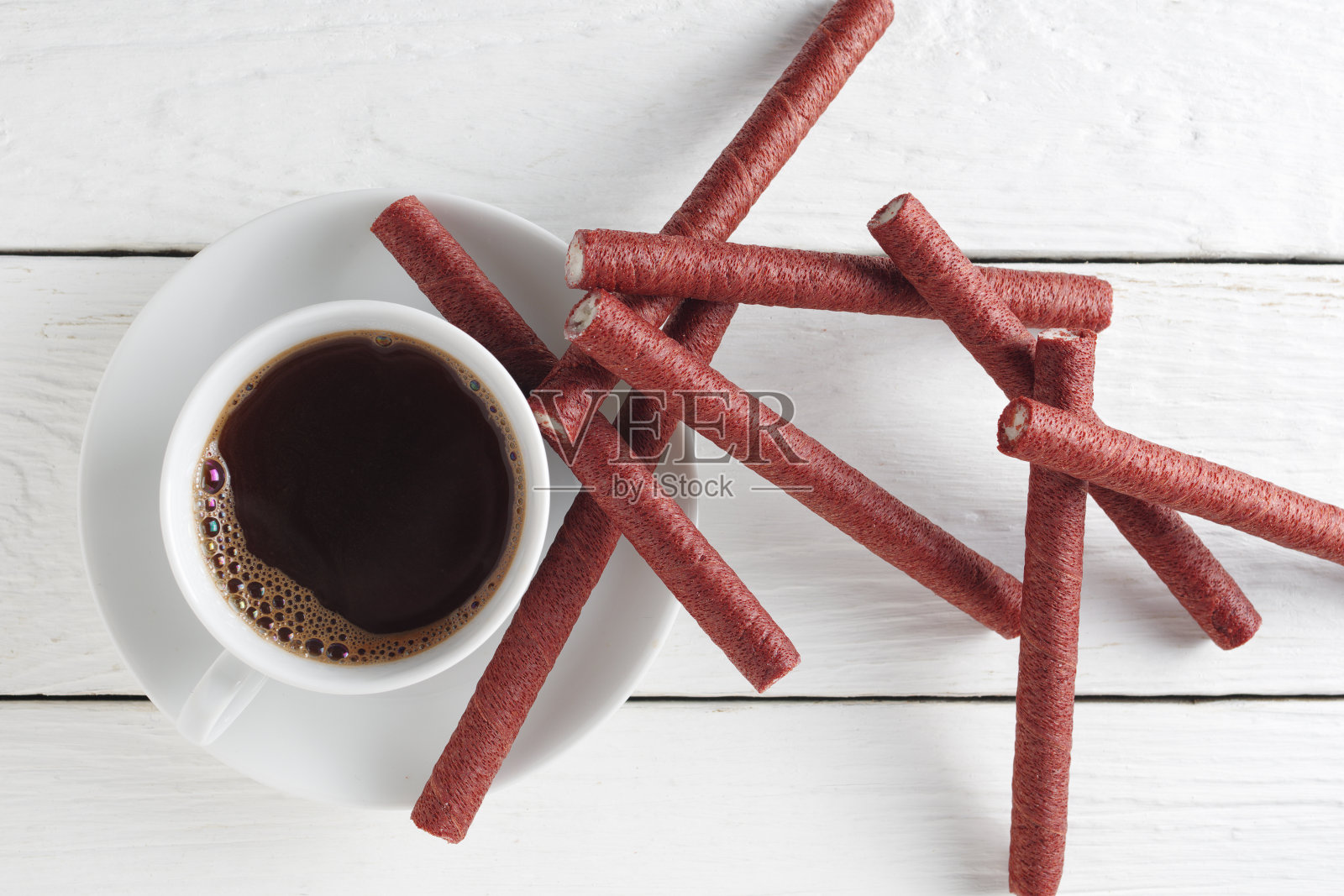 咖啡和威化棒照片摄影图片