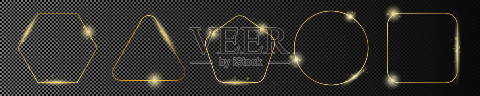 金色发光不同几何形状的框架插画图片素材