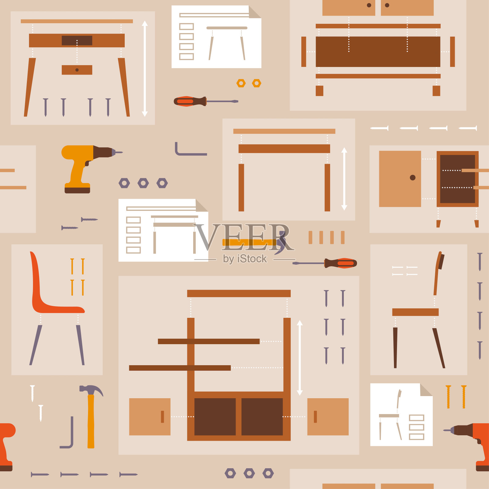 家具组装和DIY无缝图案插画图片素材