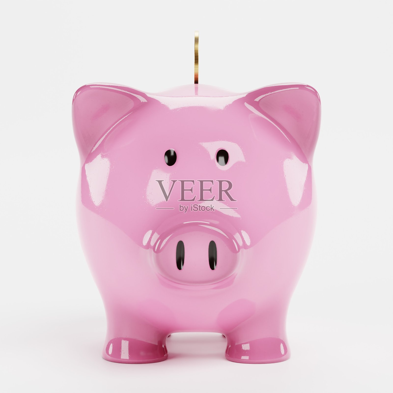 硬币小猪银行逼真的3D渲染照片摄影图片