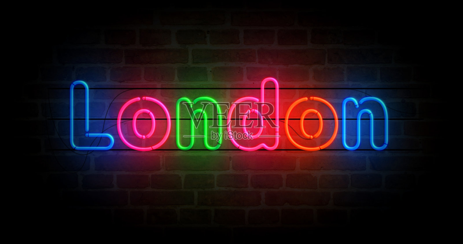 伦敦标志霓虹灯3d插图照片摄影图片