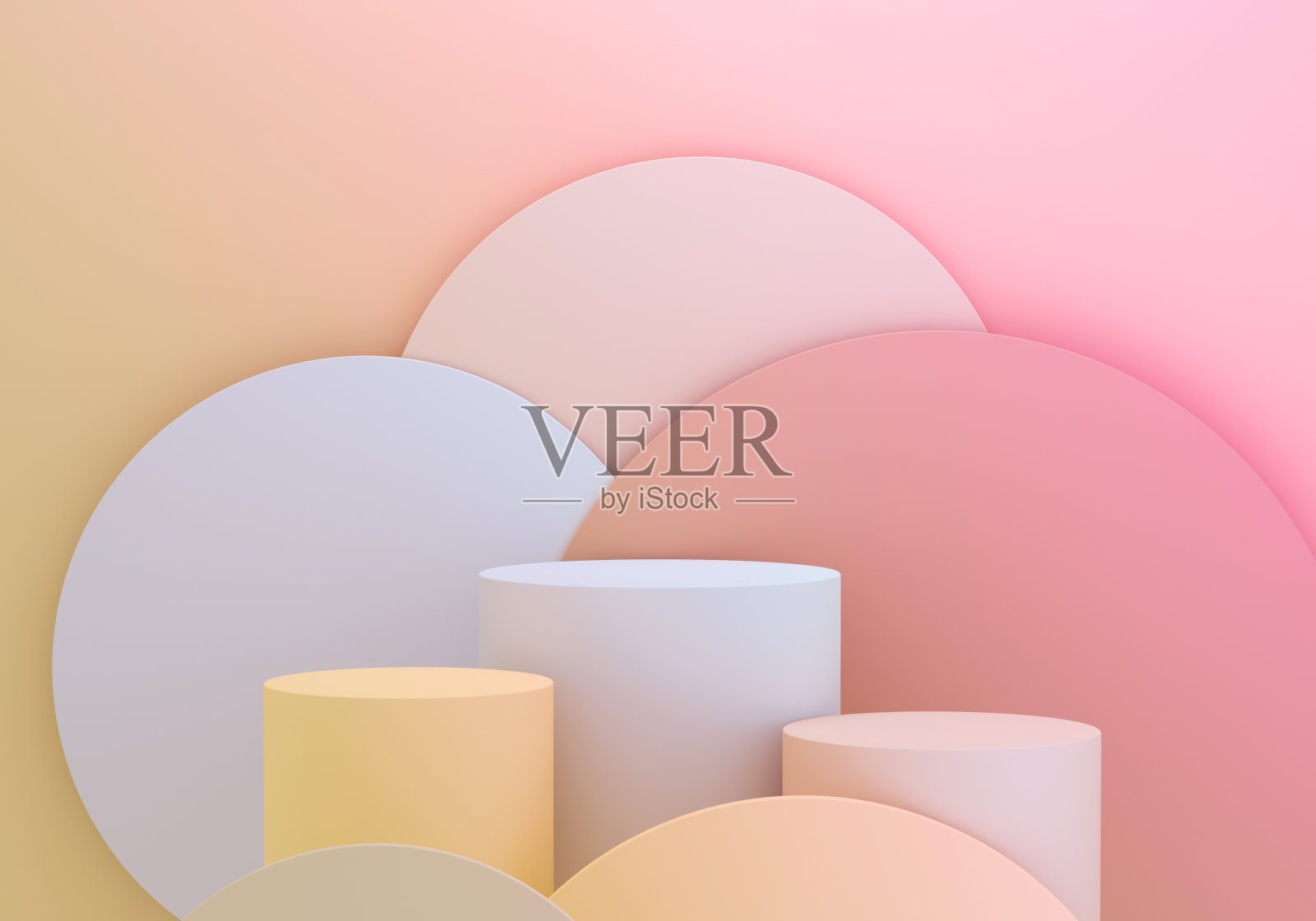 圆柱体底座上的产品展示在有趣的粉红色和黄色背景或夏季阳光。照片摄影图片