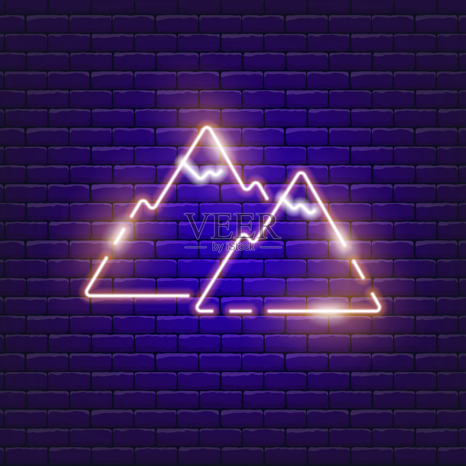 群山是霓虹灯的象征。矢量插图设计的广告，网站，促销，横幅，小册子，传单。徒步、旅行、露营的概念。插画图片素材