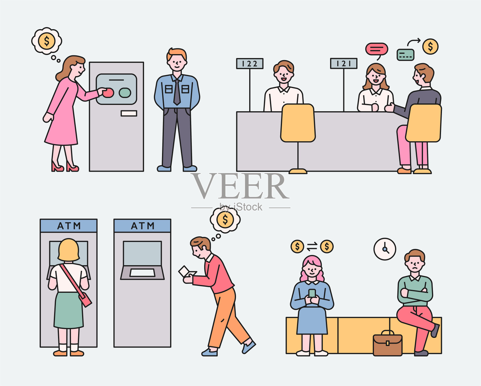 银行里的顾客。插画图片素材