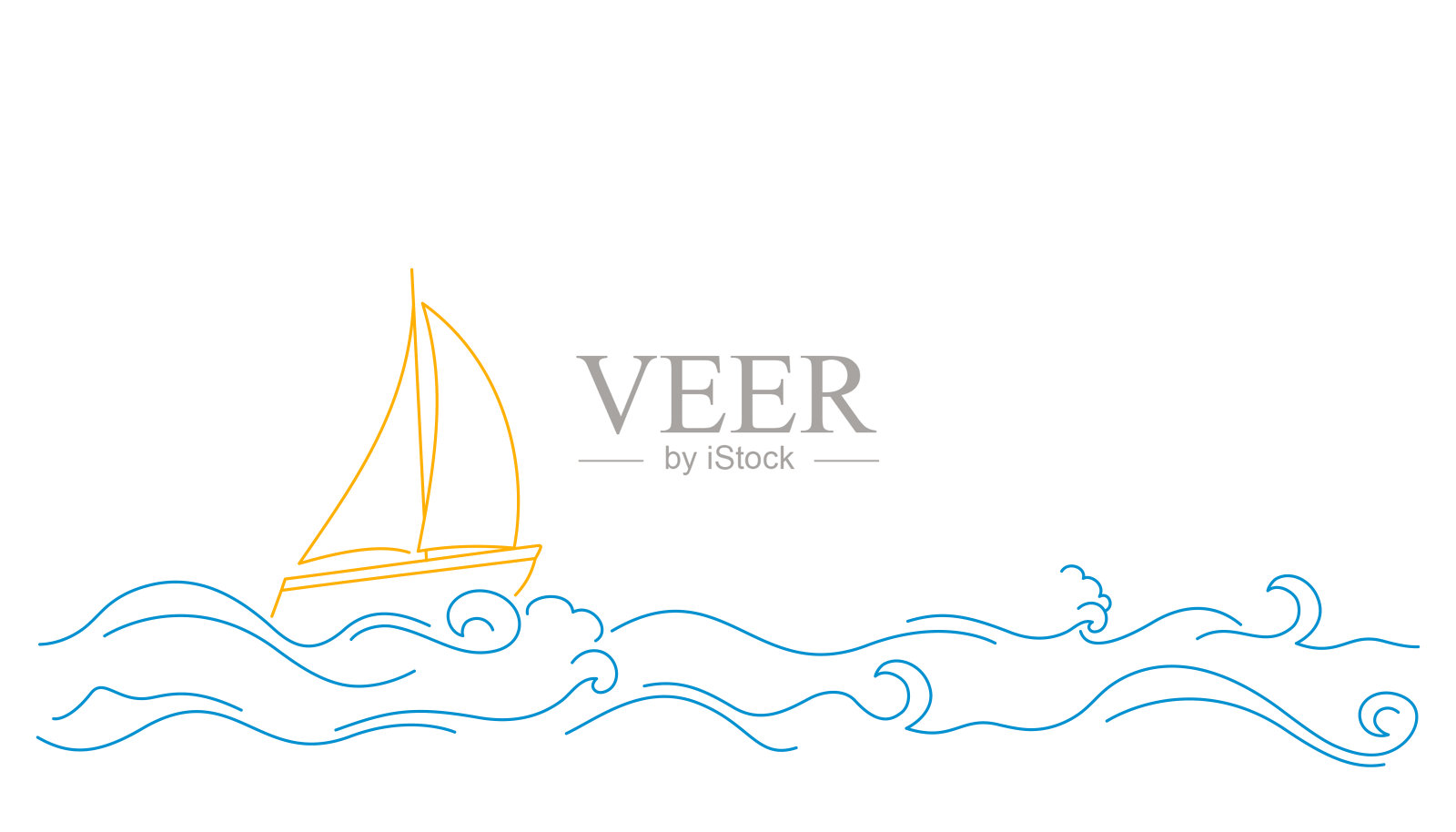 游艇在海上涂鸦风格。矢量插图。插画图片素材