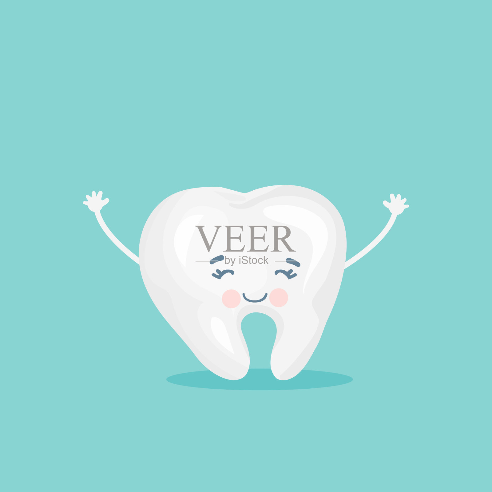 快乐的卡通牙齿与微笑隔离在蓝色的背景。牙科矢量插图。矢量图插画图片素材