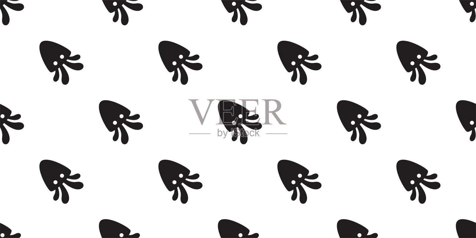 乌贼章鱼无缝图案鱼向量鲑鱼金枪鱼鲨鱼海豚涂鸦图标卡通海洋海洋宠物动物重复墙纸瓷砖背景围巾孤立的插图涂鸦黑色设计插画图片素材