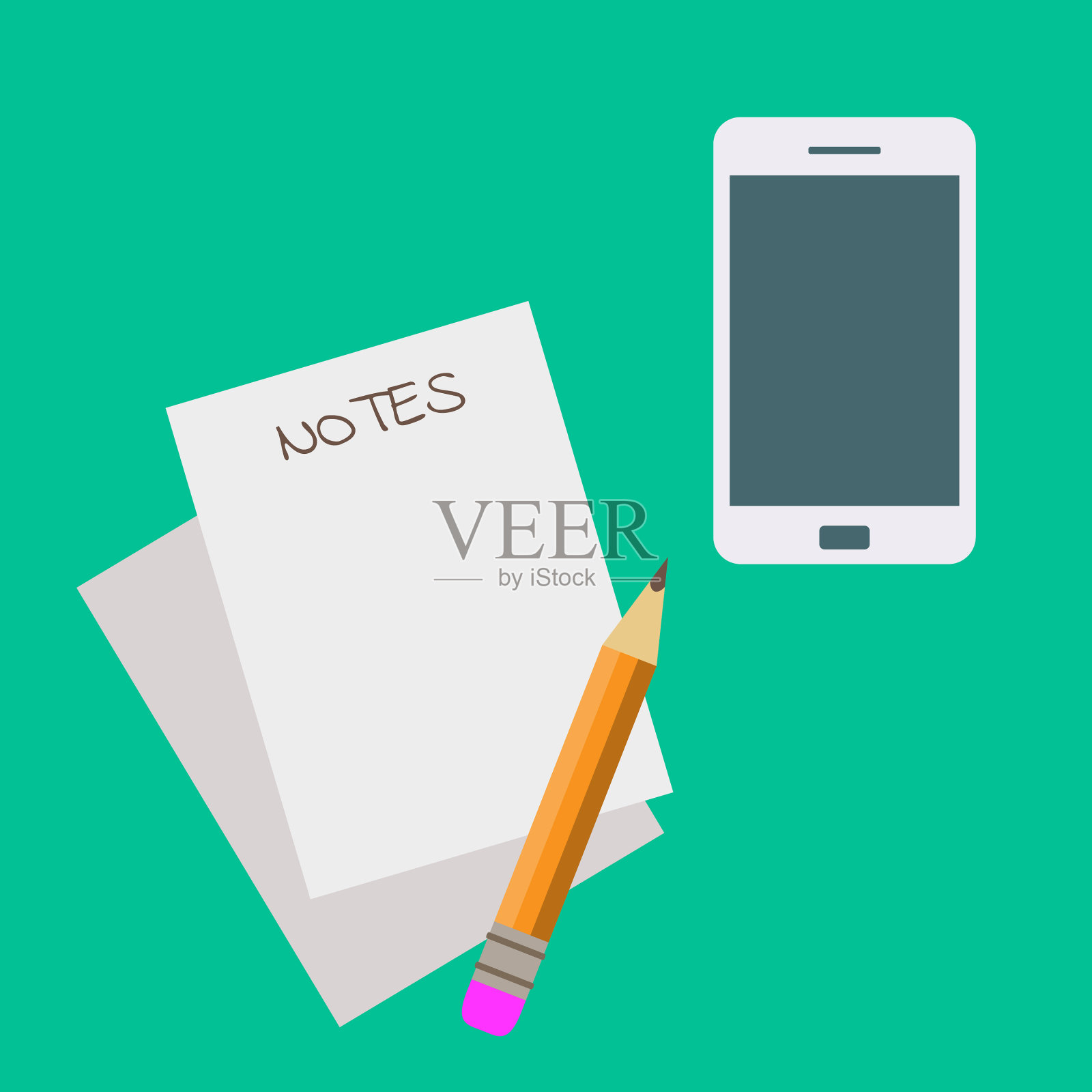 纸、笔和智能手机上插画图片素材