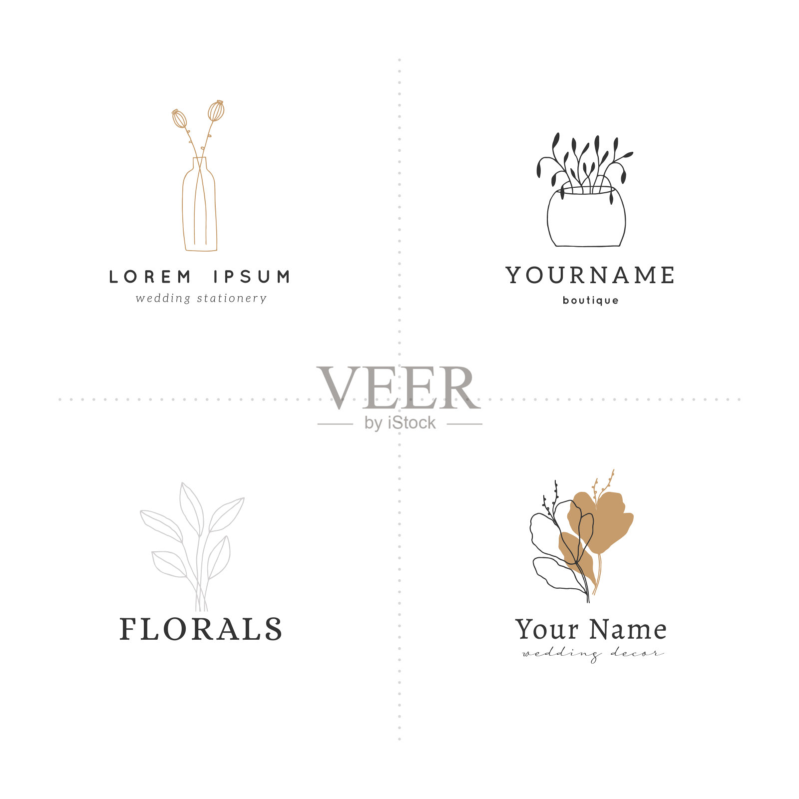 现代波西米亚艺术。简单优雅的花朵。矢量集手绘标签模板在波西米亚风格。插画图片素材