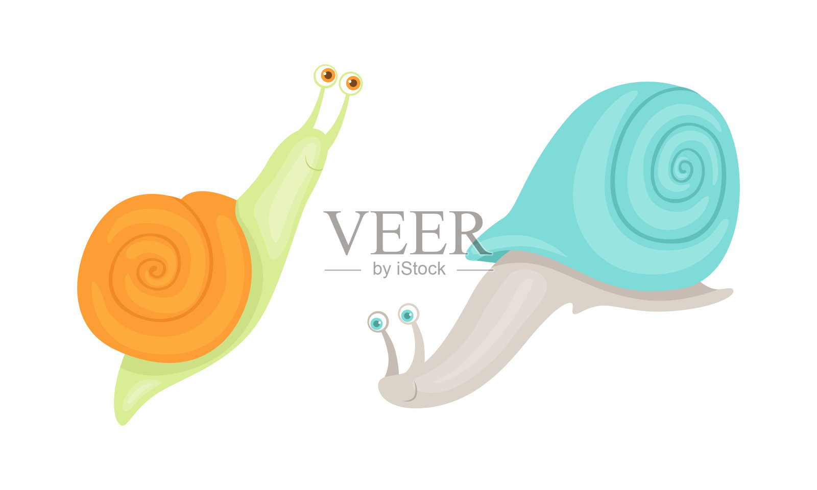 可爱的蜗牛设置，可爱有趣的软体动物卡通矢量插图设计元素图片