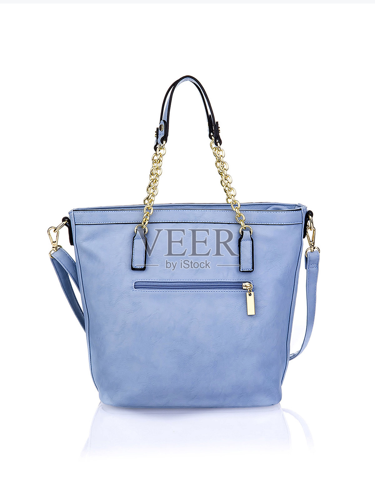 女性淡蓝色牛皮手袋孤立在白色照片摄影图片