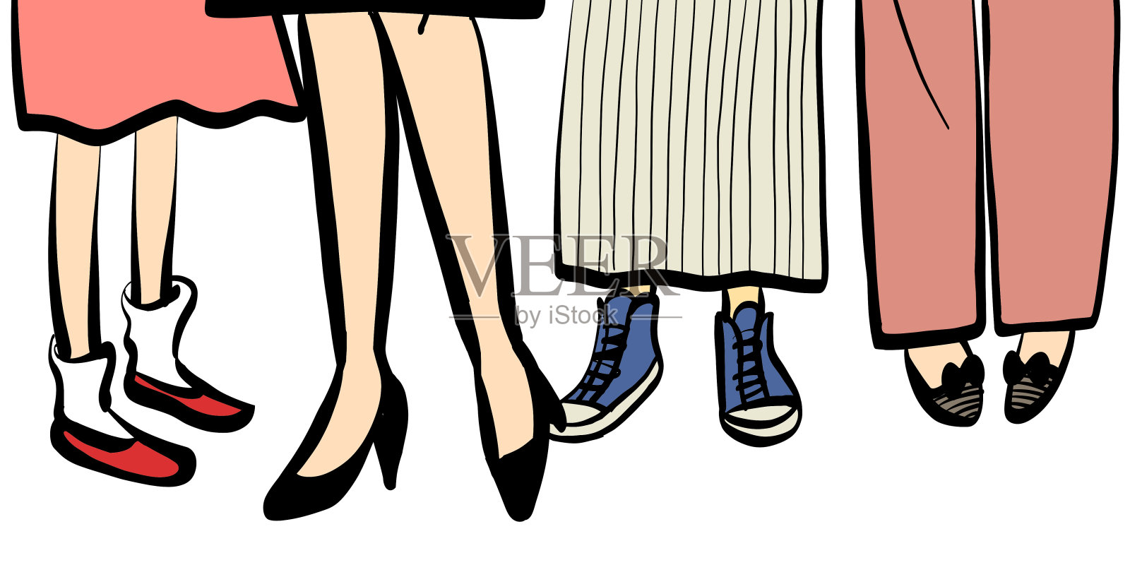 男性和女性的脚匿名插画图片素材