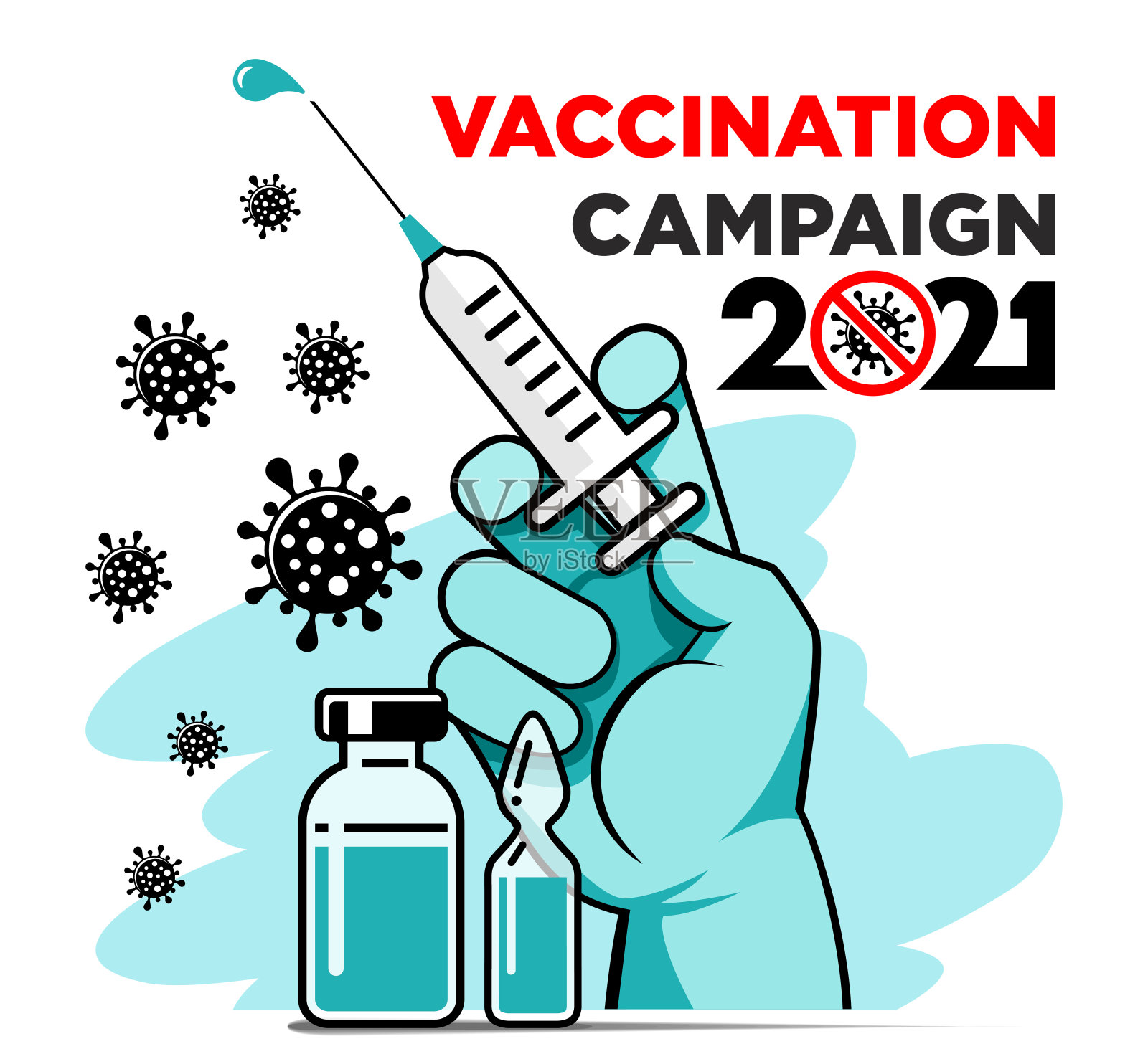 2021年开展COVID - 19疫苗接种运动插画图片素材