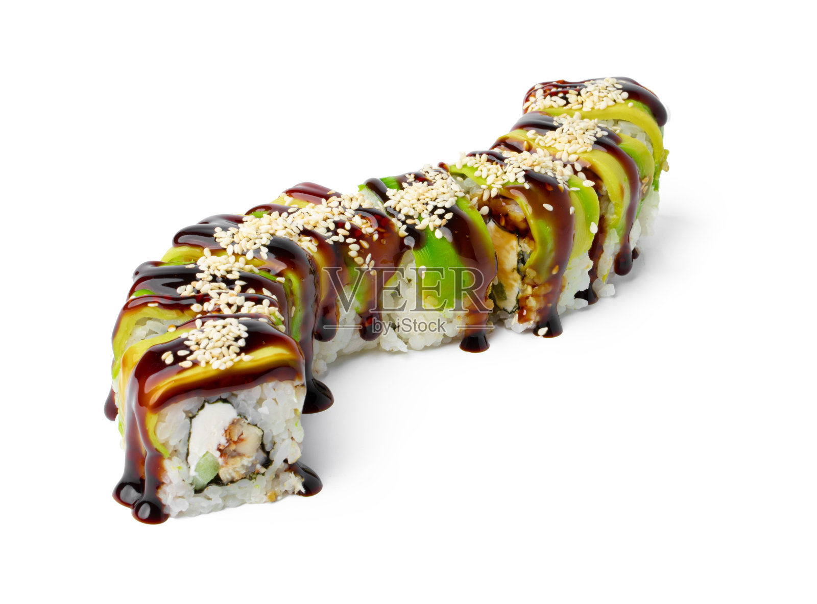 煮熟的寿司卷孤立在白色的背景照片摄影图片