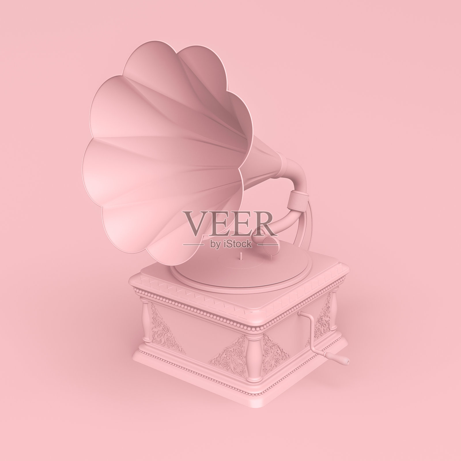 3d渲染图的留声机。复古装置的机械记录和复制的声音音乐。照片摄影图片