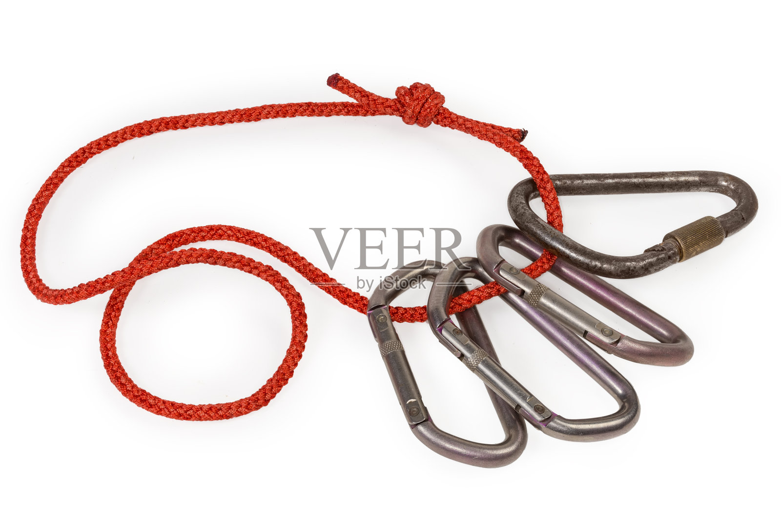 在绳环上有几种不同的锁扣和非锁扣照片摄影图片