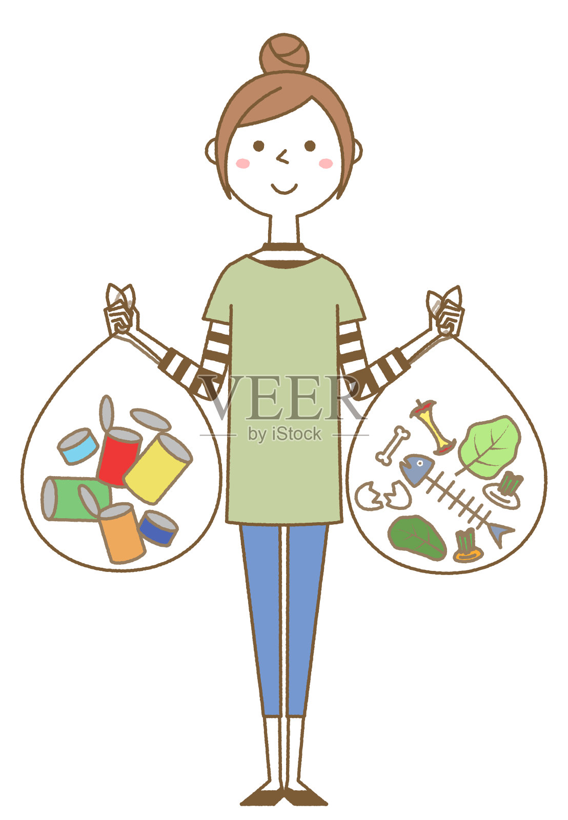 一个负责倒垃圾的年轻女人插画图片素材