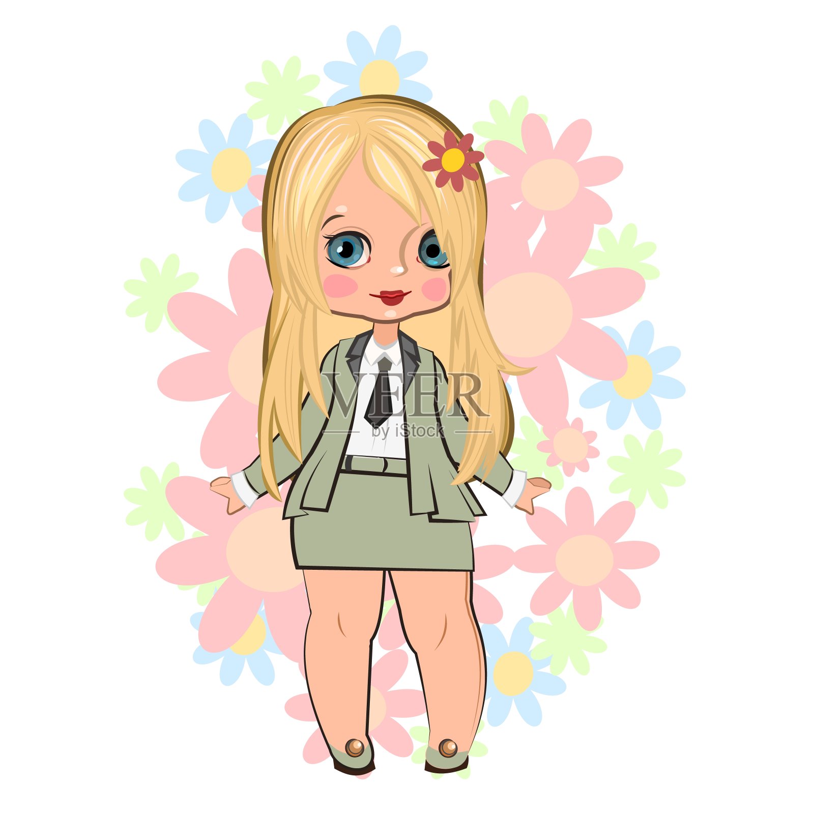 穿西装打领带的小女孩。漂亮时尚的孩子。白色背景上的孤立物体。矢量图设计元素图片