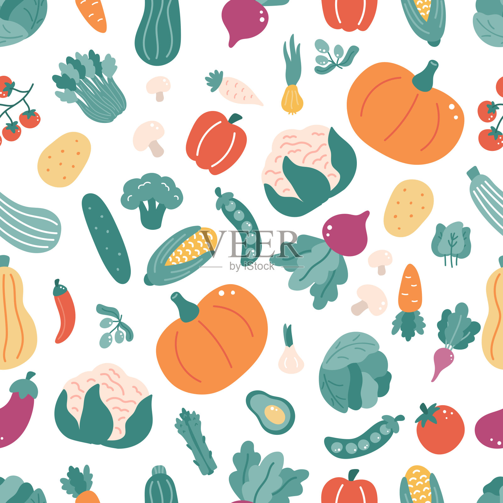 无缝模式与蔬菜。插画图片素材