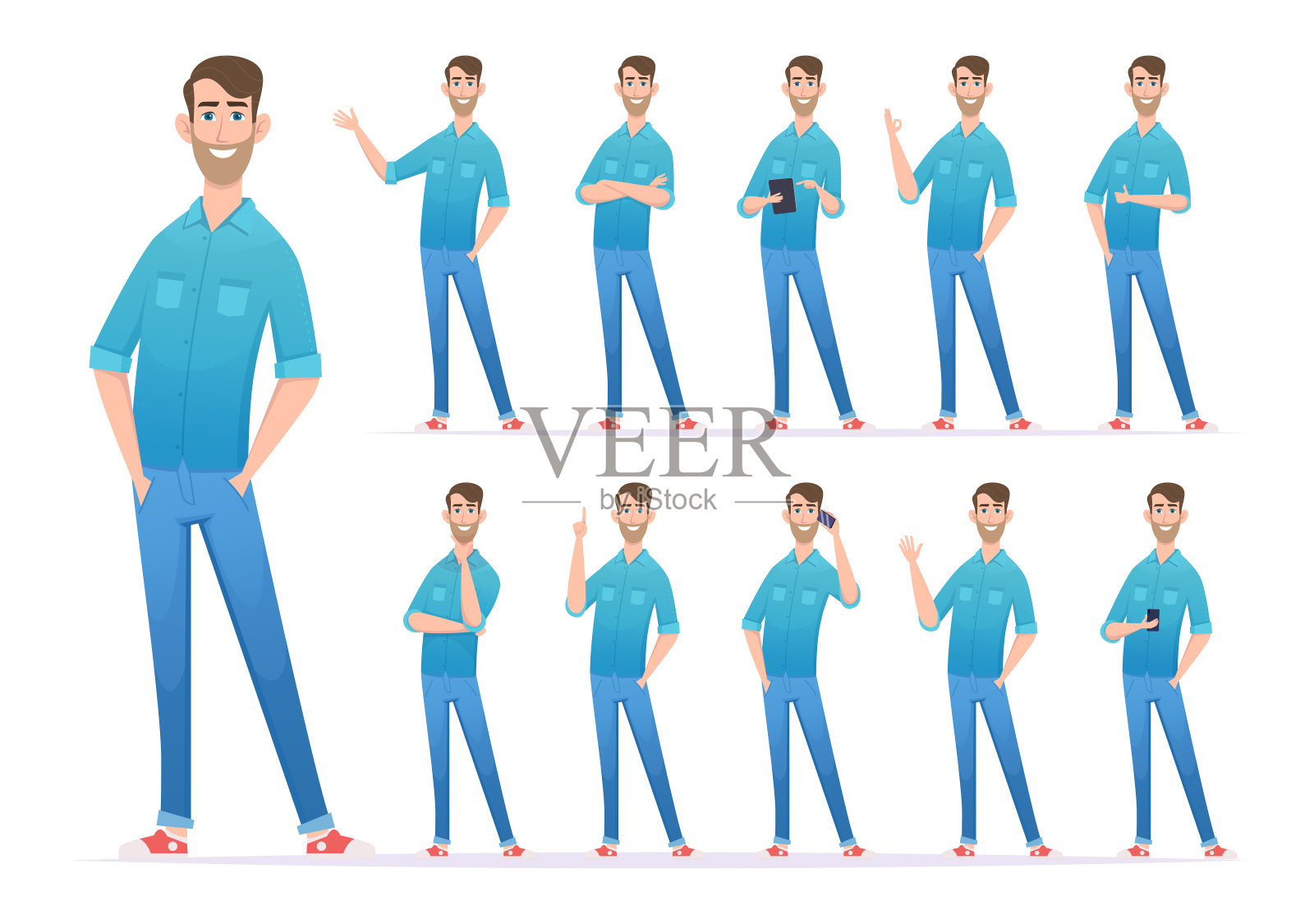 休闲风格男人，牛仔裤男人的自信姿势矢量人物插画图片素材