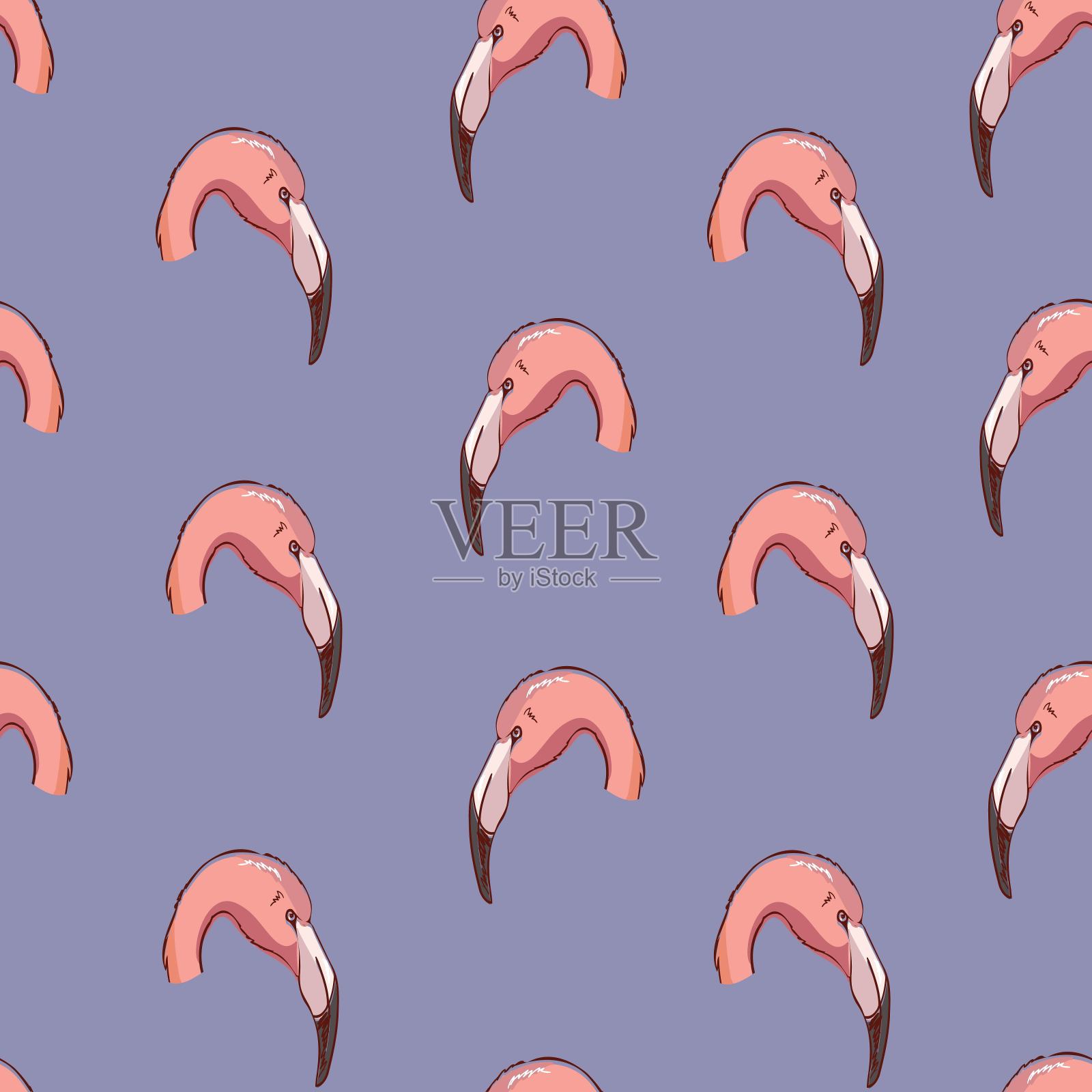 无缝图案与卡通粉红色火烈鸟插画图片素材