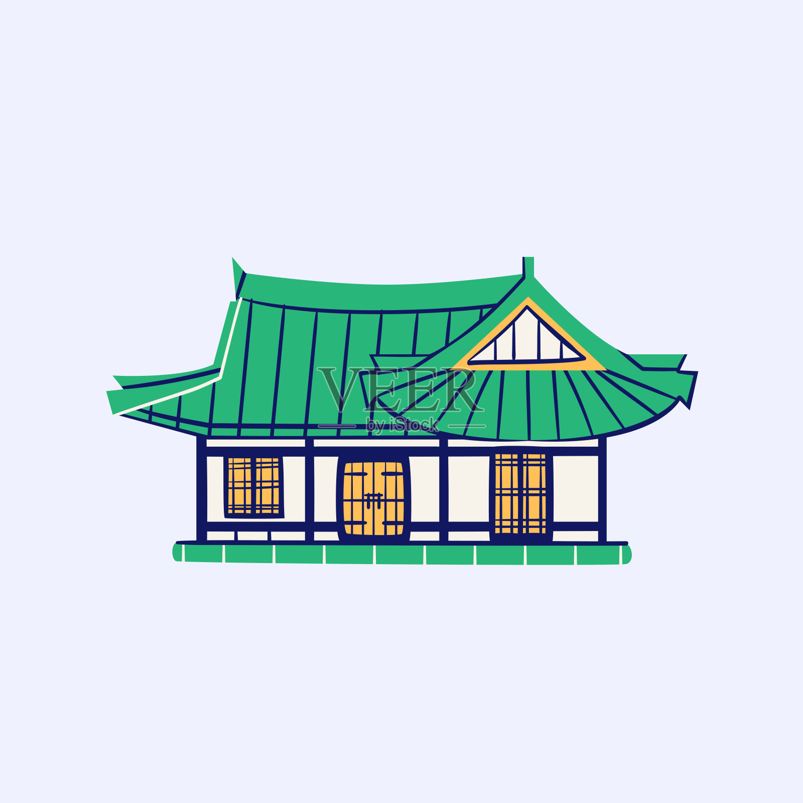 韩屋亚洲建筑孤立矢量插图。传统韩国建筑设计元素。插画图片素材