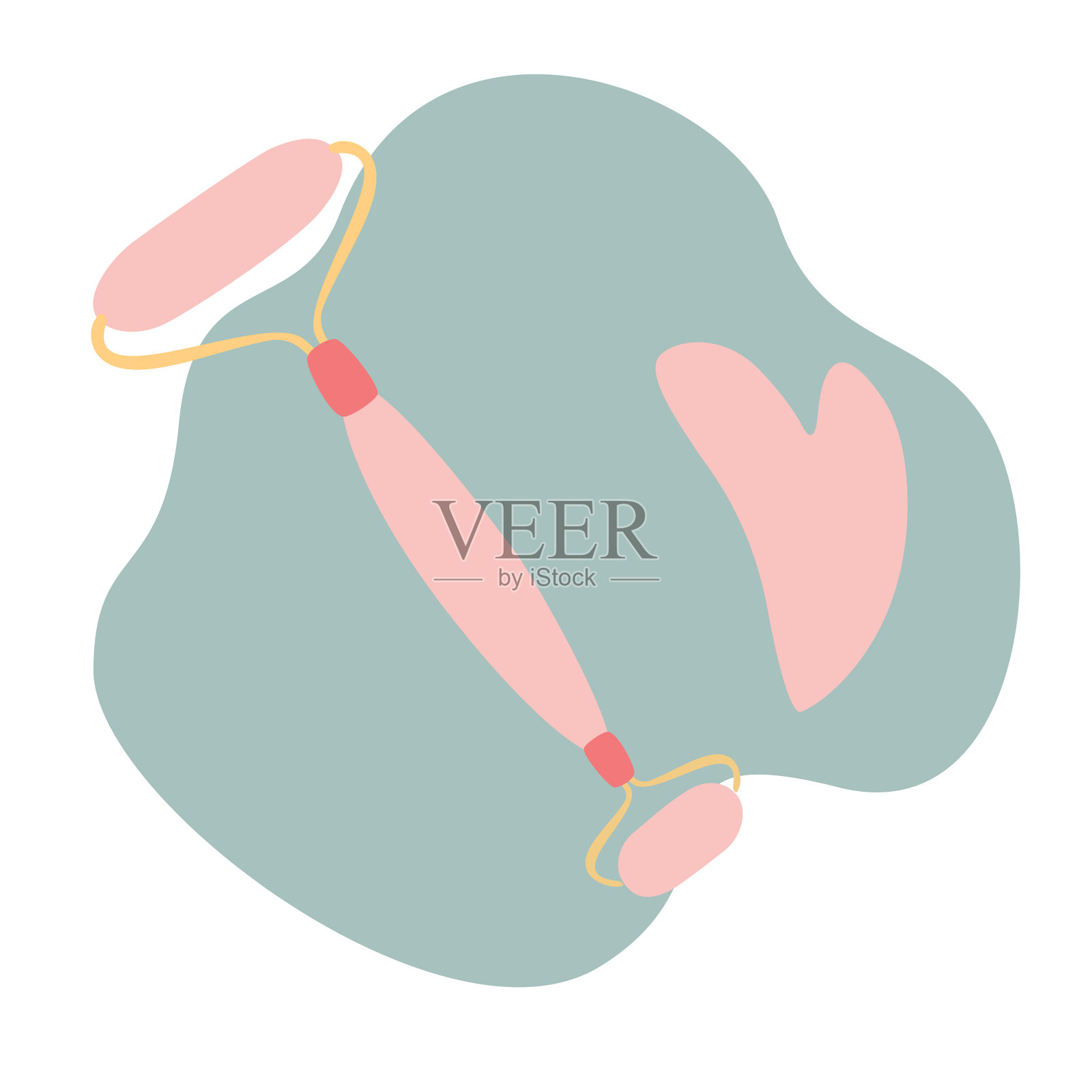 平面卡通石脸按摩滚轮和设计元素图片