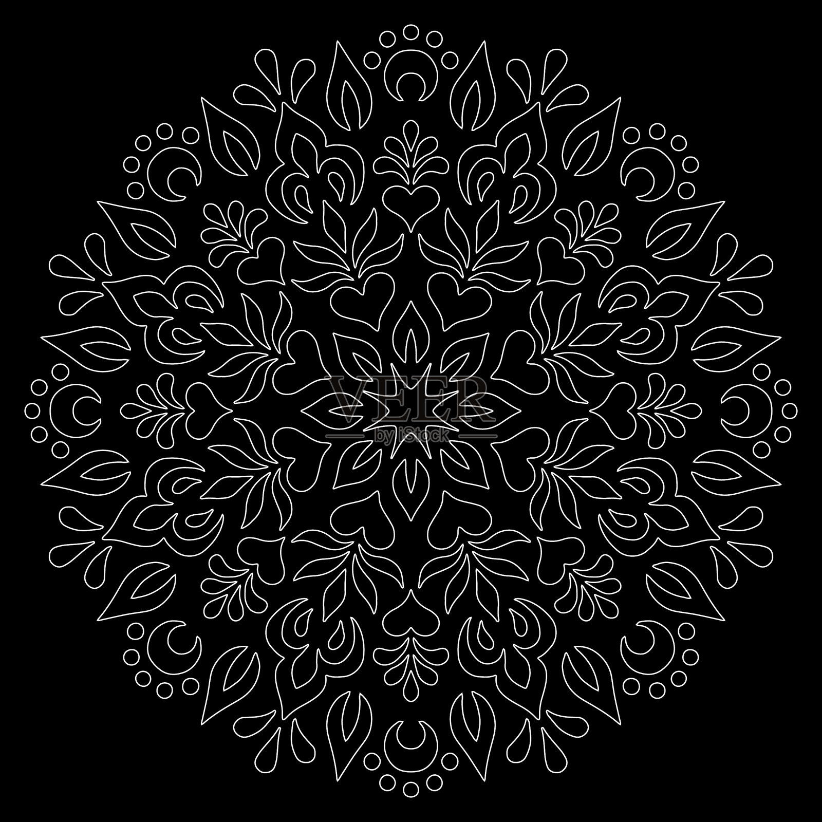 曼荼罗图案白色涂鸦素描插画图片素材