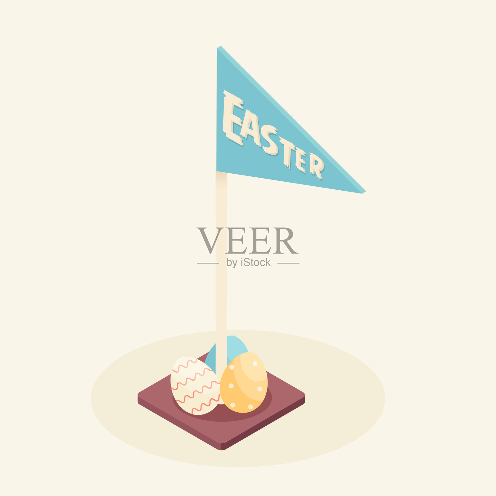 复活节彩蛋蓝旗快乐孤立插画图片素材