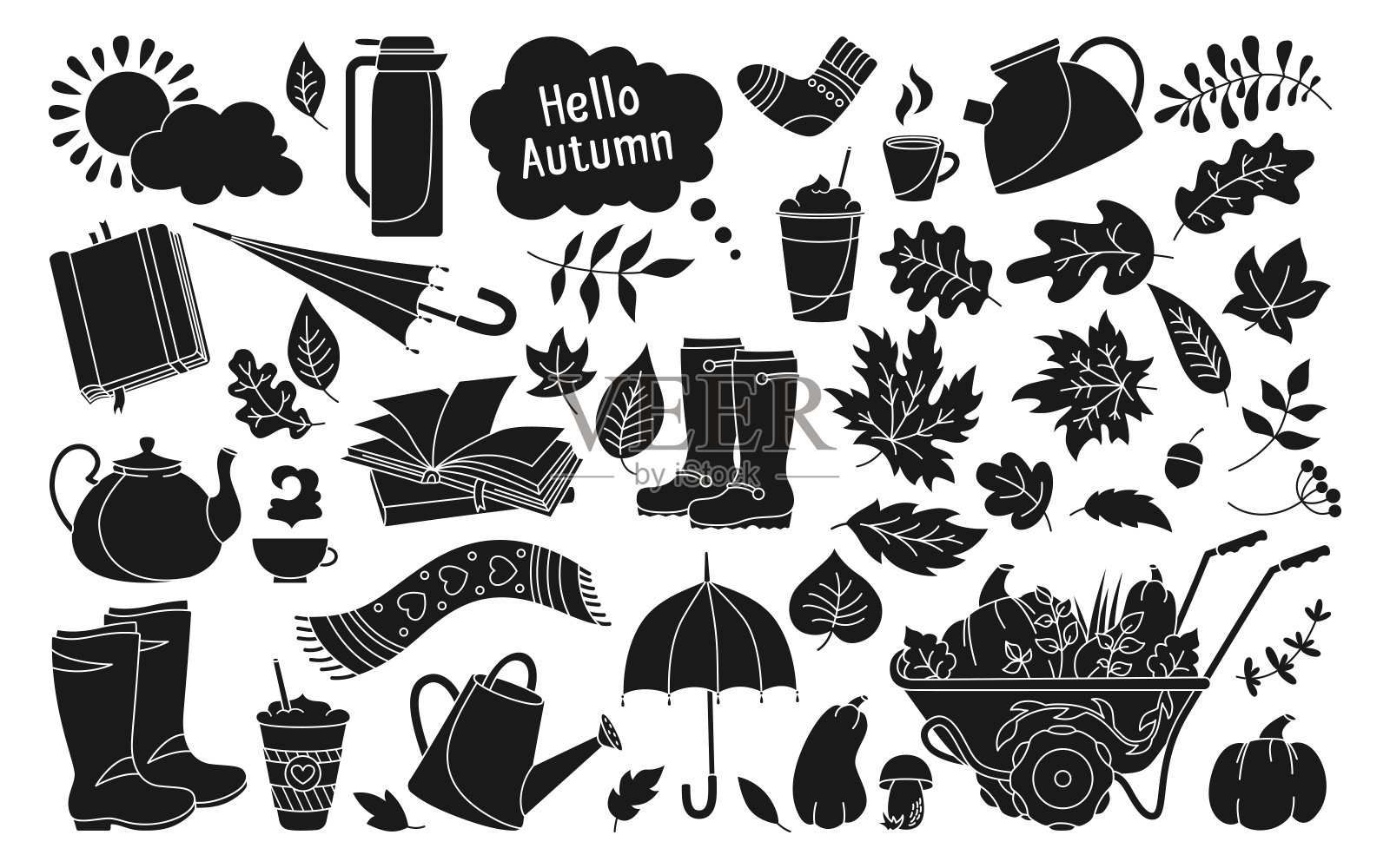 秋天手绘时尚的卡通向量乡村集插画图片素材