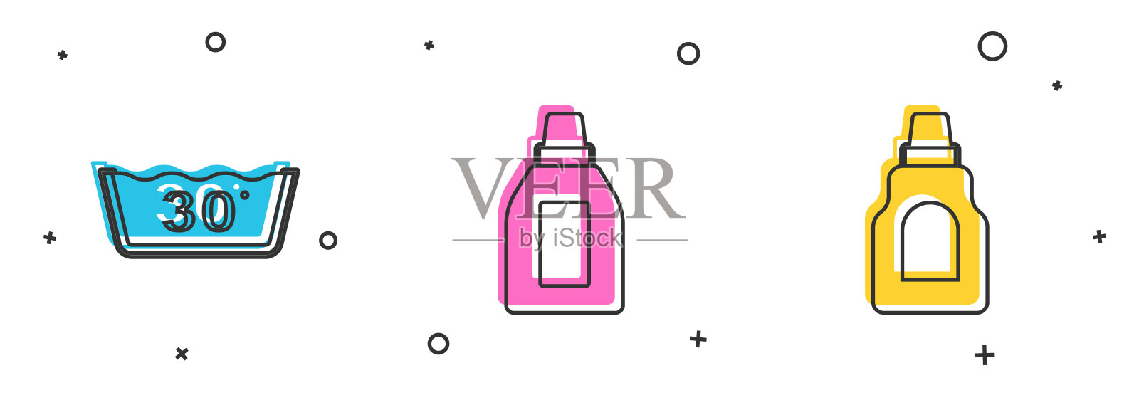 设定温度洗涤，瓶子为清洗剂和图标。向量插画图片素材