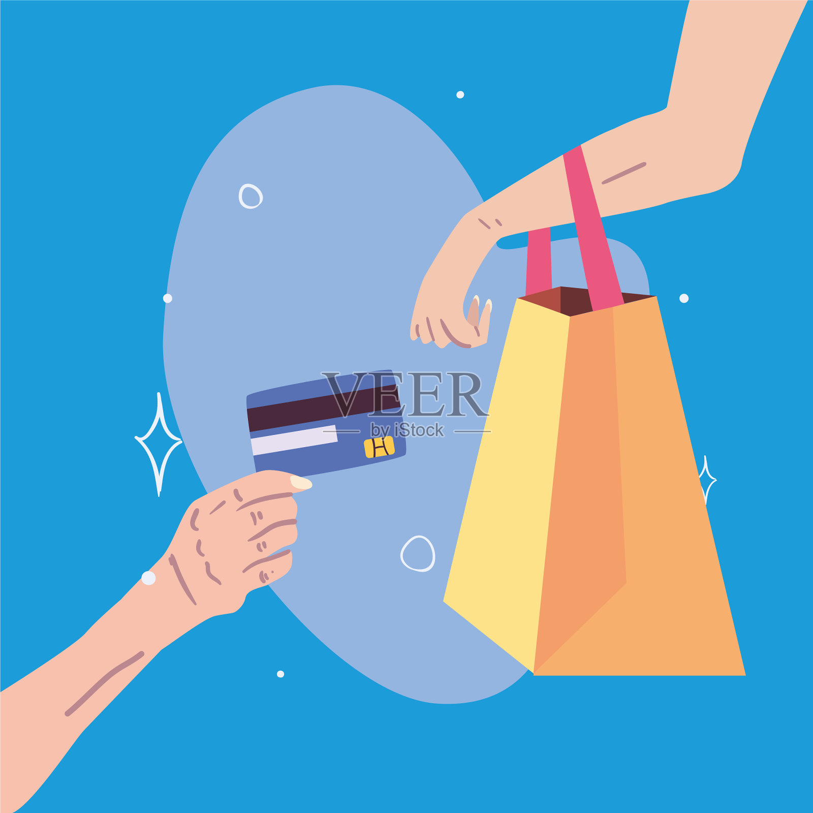 手里拿着购物袋和信用卡插画图片素材