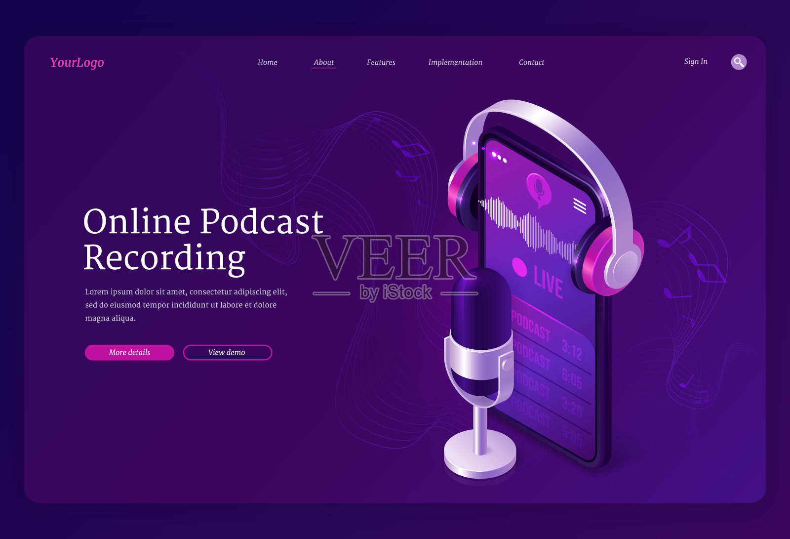 在线播客录制横幅插画图片素材