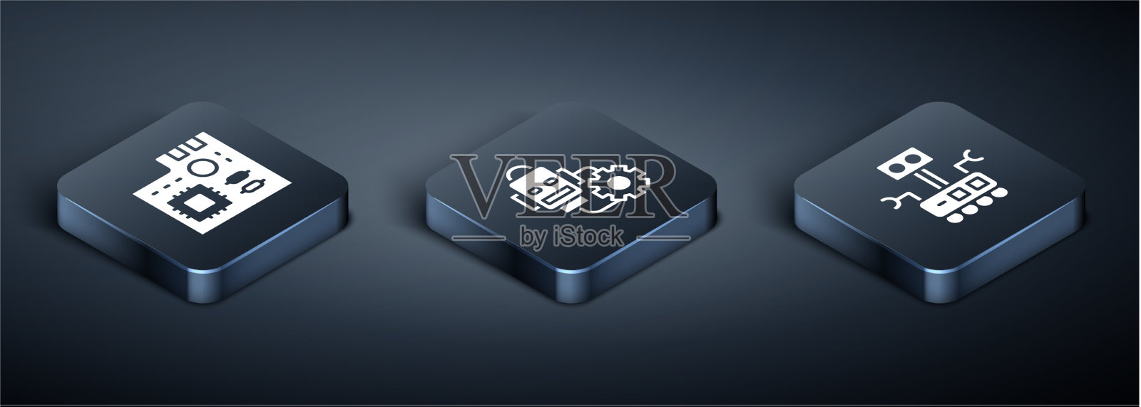 设置等距主板和数字芯片机器人图标素材