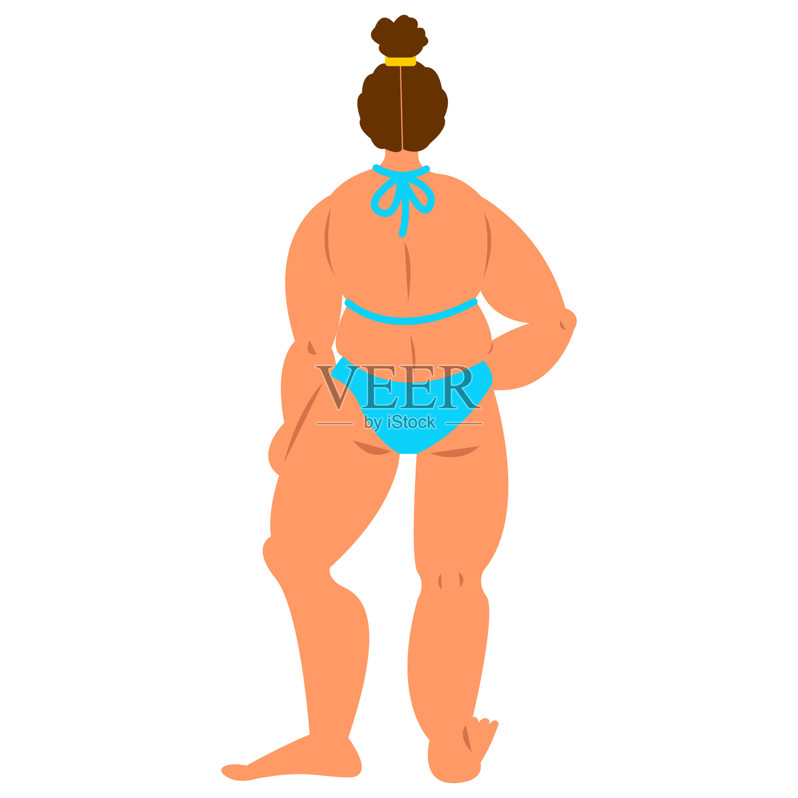 穿着蓝色泳衣的丰满年轻女子和大号模特插画图片素材