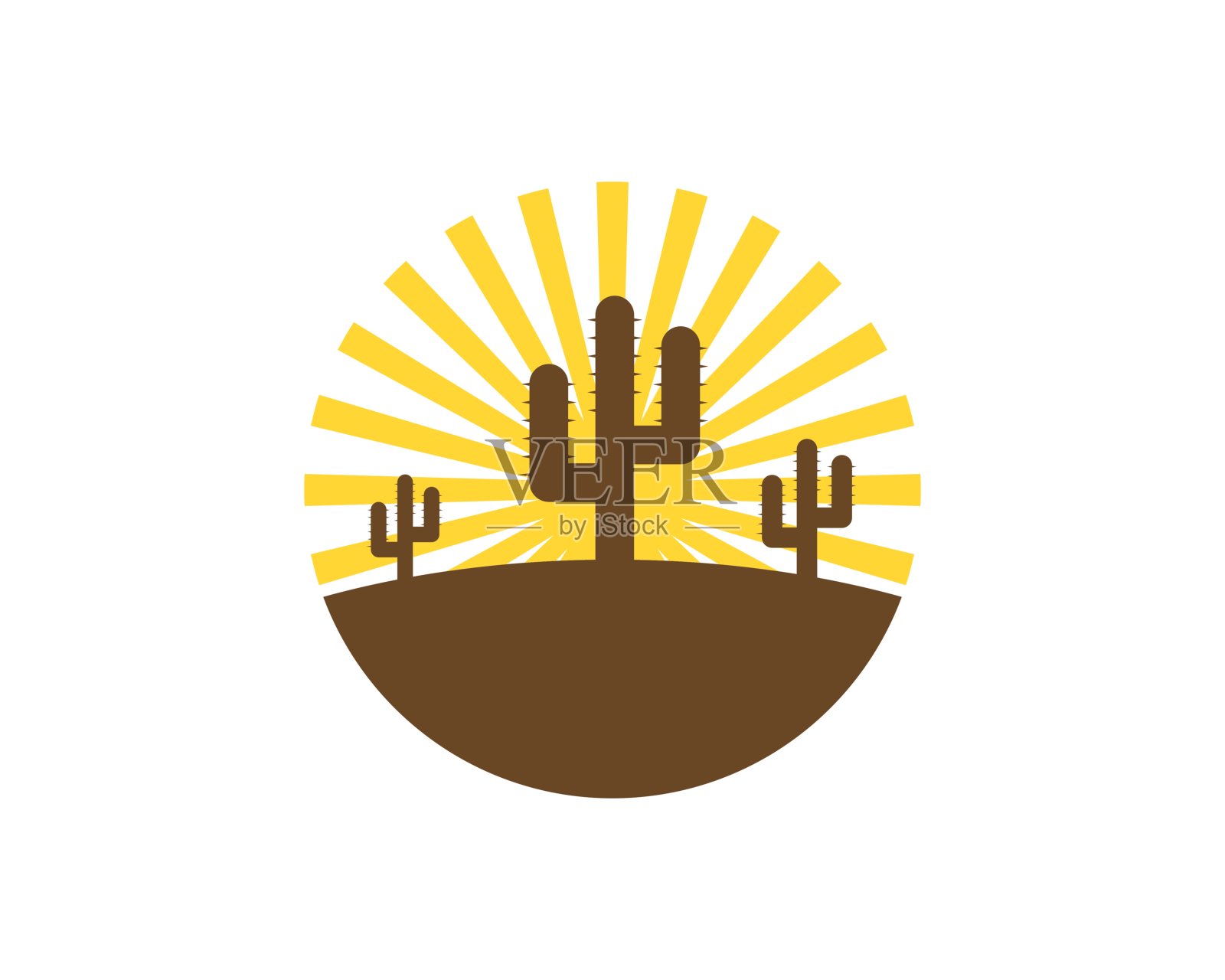 干旱土地上的仙人掌，后面有阳光插画图片素材